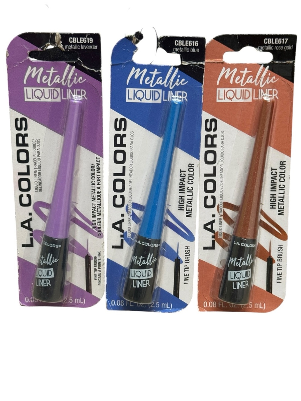 L.A. Colors Metallic Liquid Eyeliner in Lavender, Blue, and Rose Gold NWT